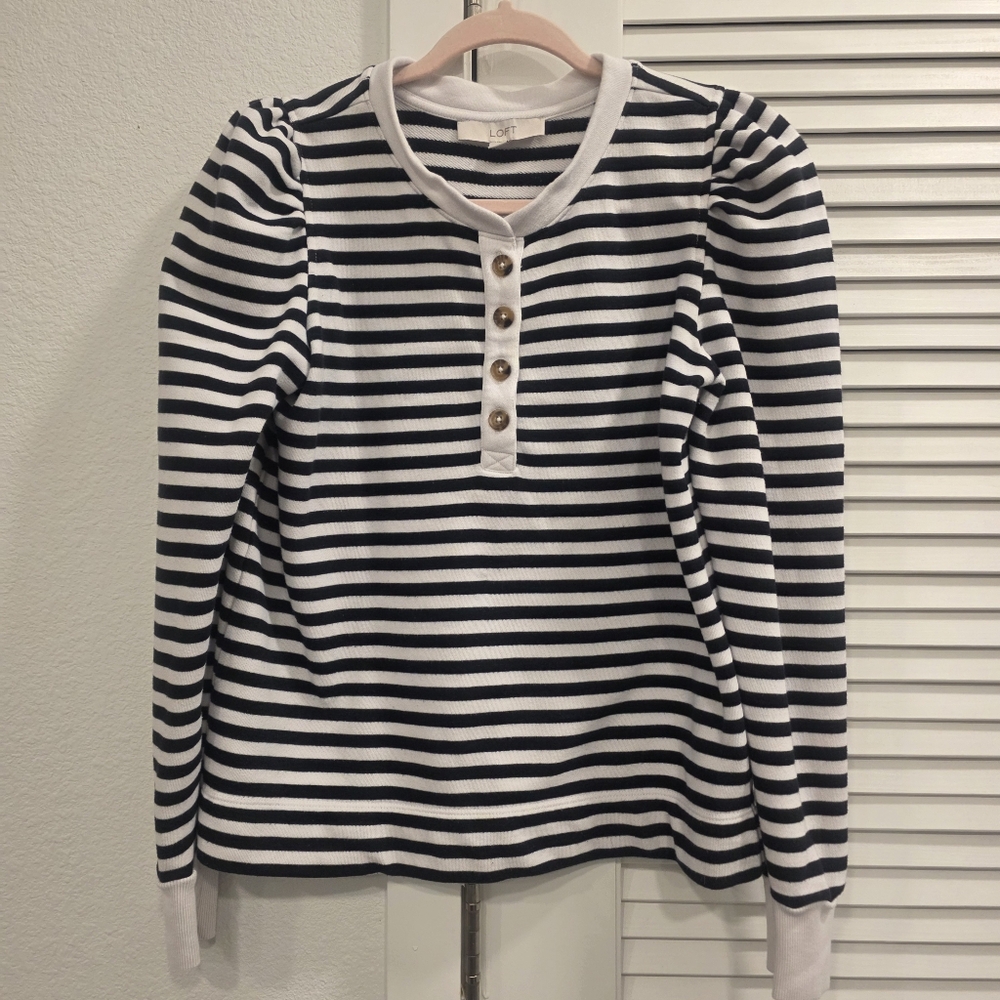 Loft Striped Henley Sweatshirt